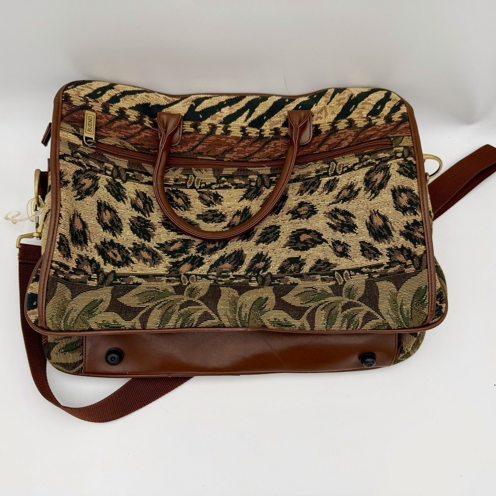 Bueno Safari Tapestry Zebra Leopard Travel Bag Weekender Carry On Duffle Vintage - Picture 14 of 16